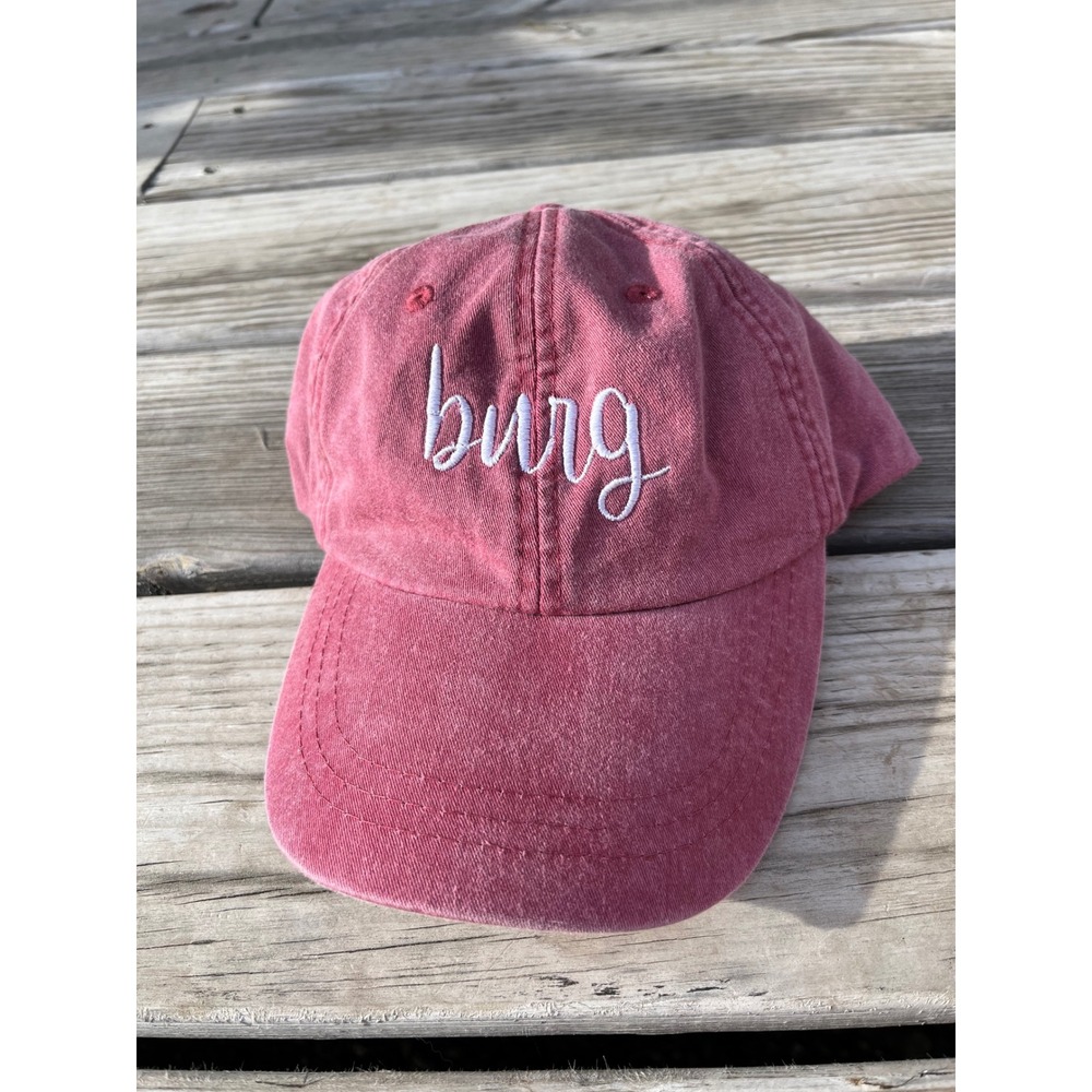 Burg Baseball Cap Distressed Maroon Red Embroidered‎ Adams Adjustable Hat